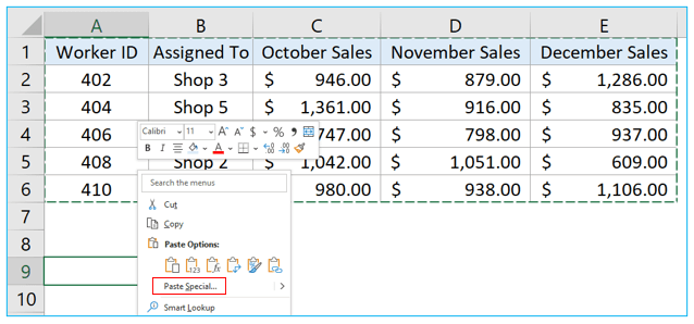 Transpose in Excel