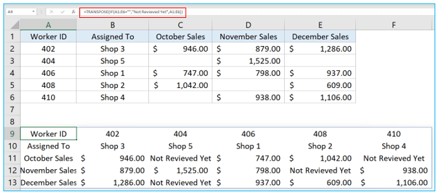 Transpose in Excel