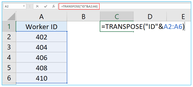 Transpose in Excel