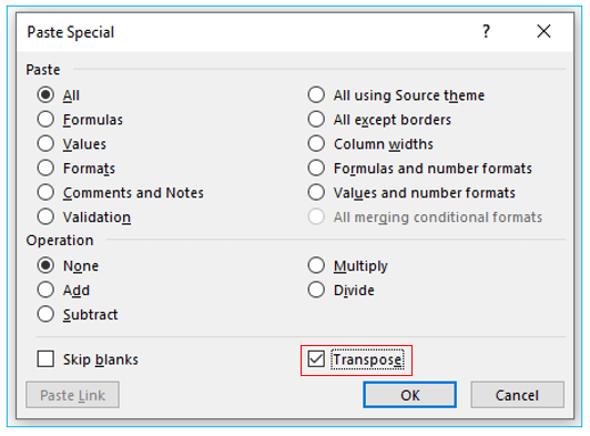 Transpose in Excel