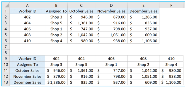 Transpose in Excel