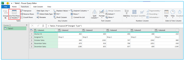 Transpose in Excel