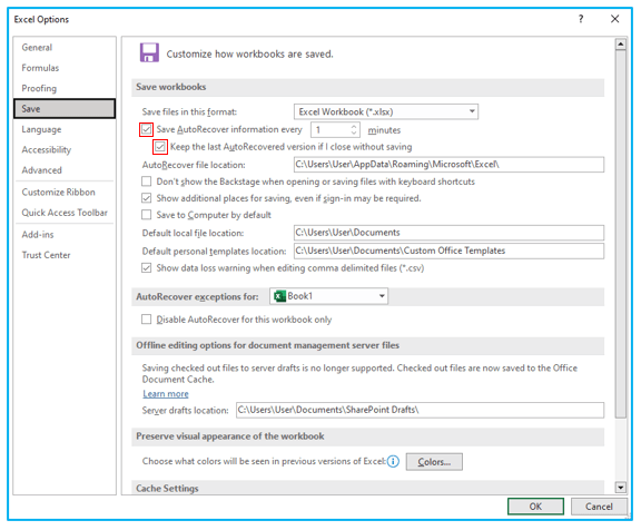 Turn on AutoSave in Excel