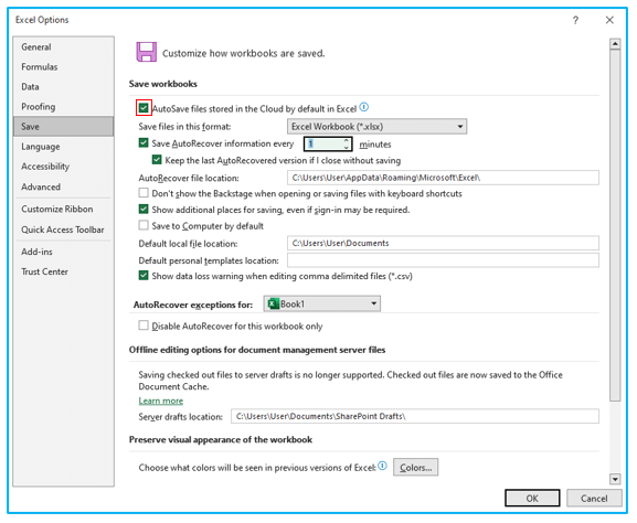 Turn on AutoSave in Excel