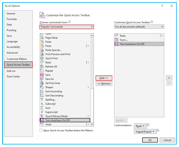 Turn on AutoSave in Excel