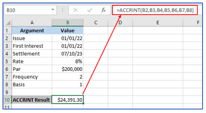 ACCRINT function in Excel