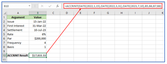 ACCRINT function in Excel