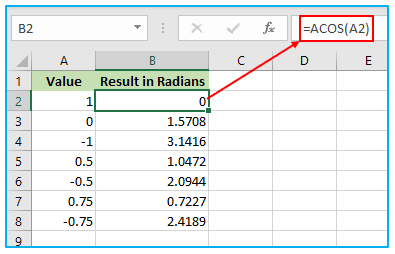 ACOS Function in Excel