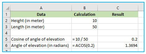 ACOS Function in Excel
