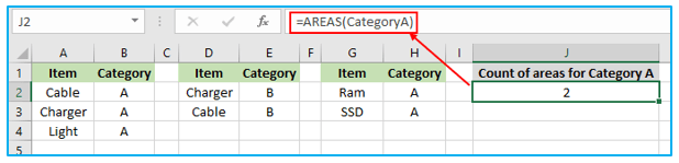 AREAS Function in Excel