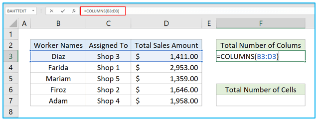 COLUMN and COLUMNS functions