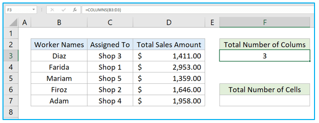 COLUMN and COLUMNS functions