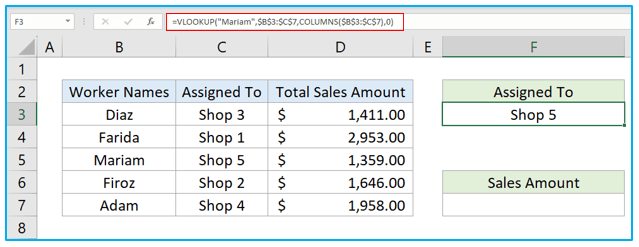 COLUMN and COLUMNS functions