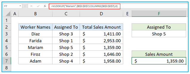 COLUMN and COLUMNS functions