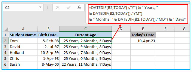 Calculate Age in Excel