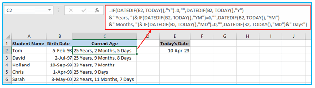 Calculate Age in Excel