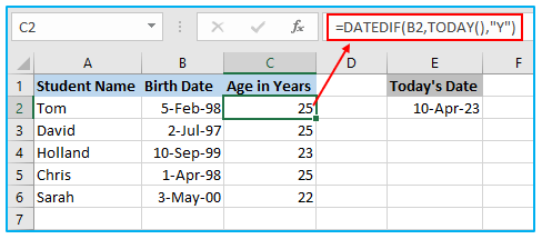 Calculate Age in Excel