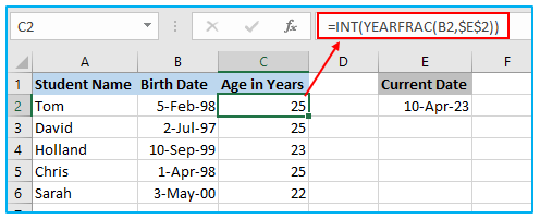 Calculate Age in Excel