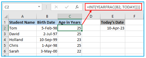 Calculate Age in Excel