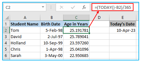 Calculate Age in Excel