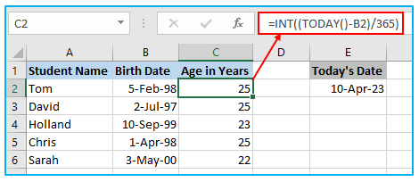 Calculate Age in Excel