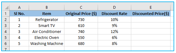 Discounted Price in Excel