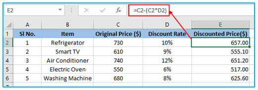 Discounted Price in Excel