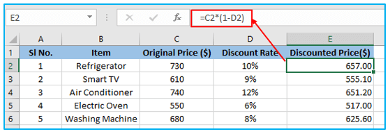 Discounted Price in Excel