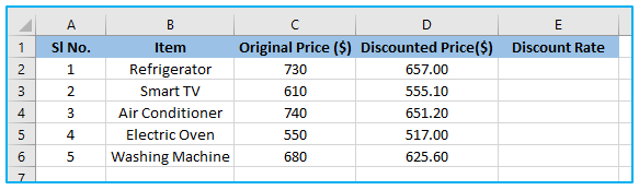Discounted Price in Excel