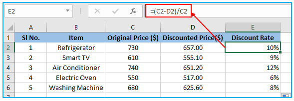 Discounted Price in Excel