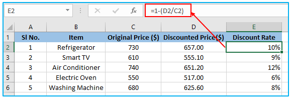 Discounted Price in Excel