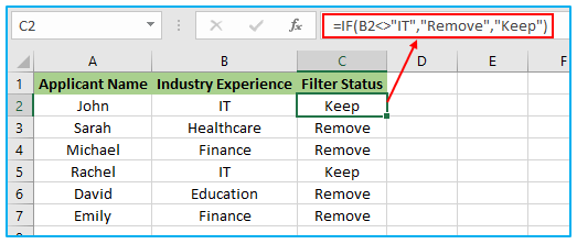 Not Equal To in Excel