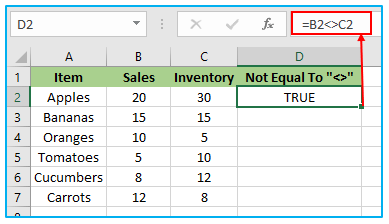 Not Equal To in Excel