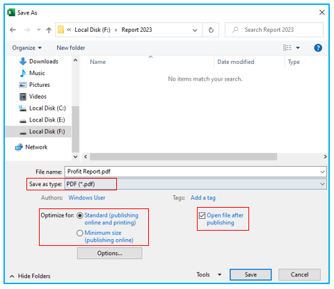 Convert Excel to PDF