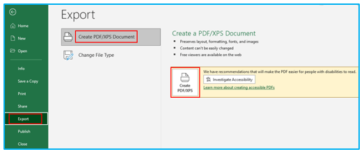 Convert from excel to PDF