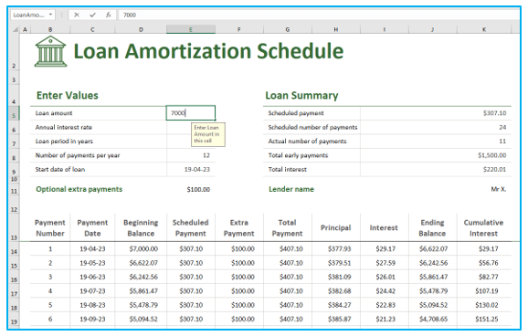 Create Amortization Schedule