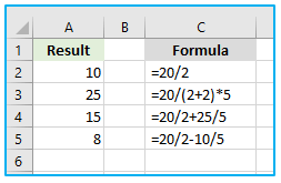 Division in Excel