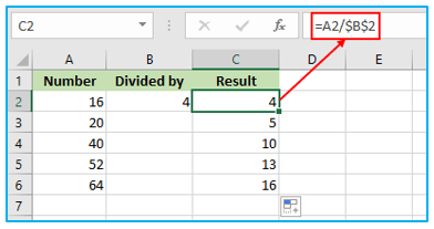 Division in Excel