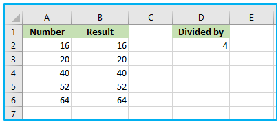 Division in Excel