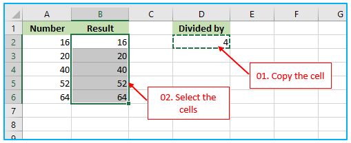 Division in Excel