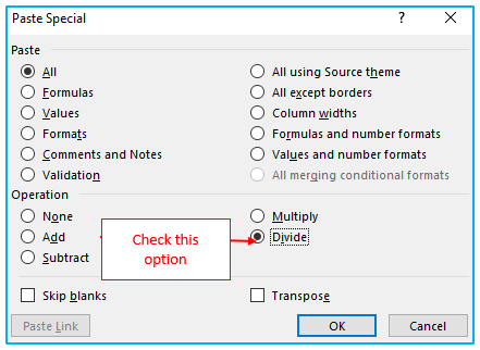 Division in Excel