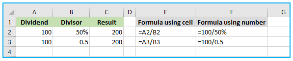 Division in Excel