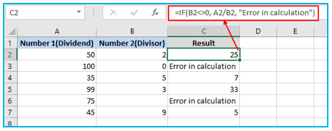 Division in Excel