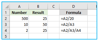 Division in Excel