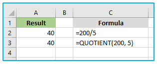 Division in Excel