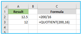 Division in Excel