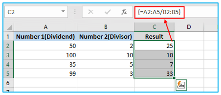 Division in Excel