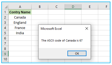 Excel VBA Asc Function