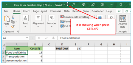 Function Keys in Excel