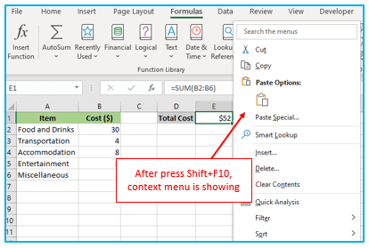 Function Keys in Excel